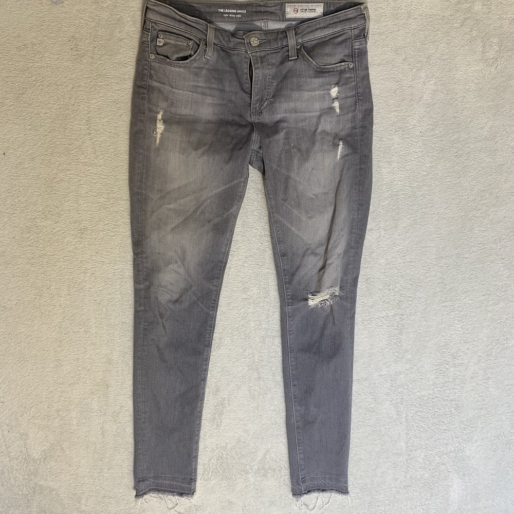 AG Adriano Goldschmied Legging Ankle Women 27R Grey Good Distressed Raw Hem
